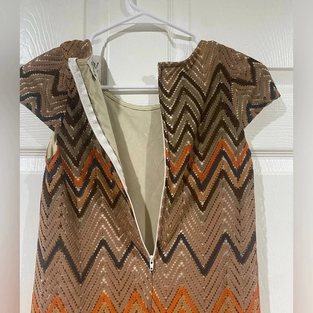VaVa by Joy Han Size XS Vintage Boho Crocheted Cap Sleeve 70s Brown Tan Orange - Picture 13 of 13